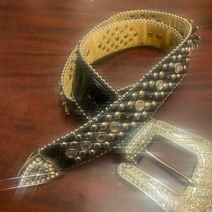 Studded Black and Gold leather belt size  34